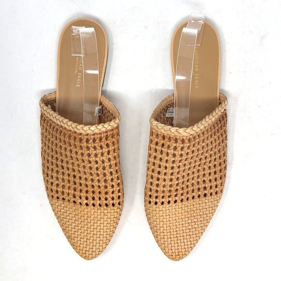 American Eagle Shoes 9 Beige Multi Tone Woven Slide Flats Pointed Toe Sandal PU - Picture 3 of 12